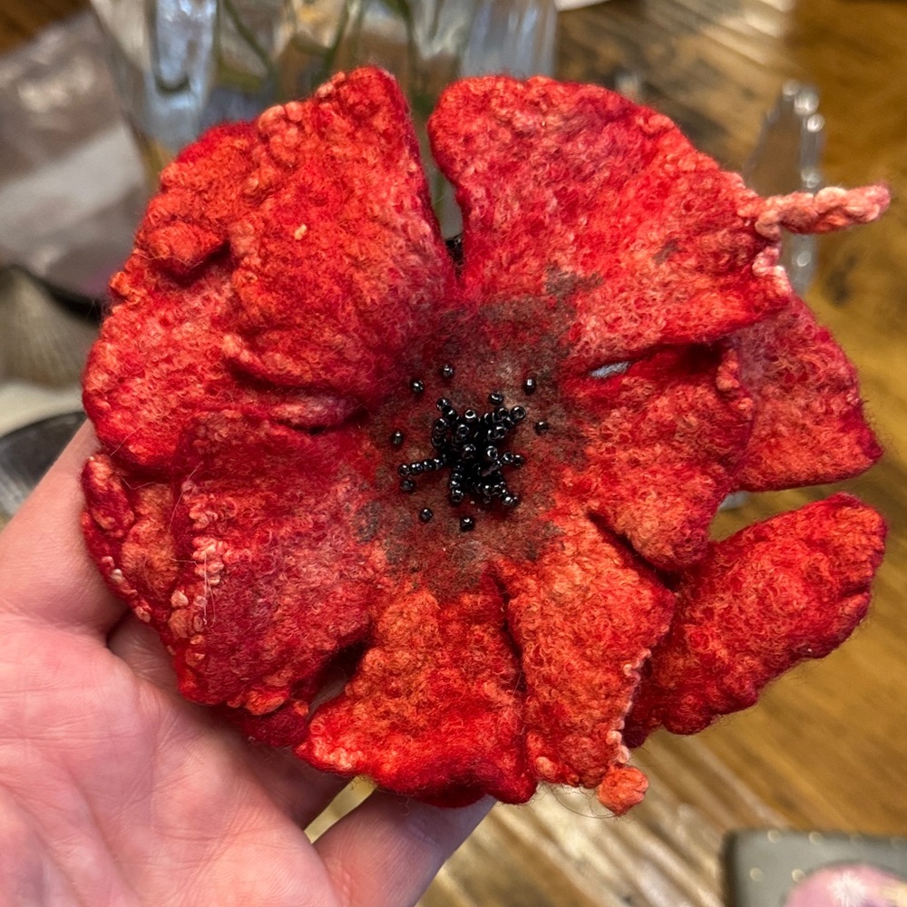 Handcrafted Red Felt Flower hair clip